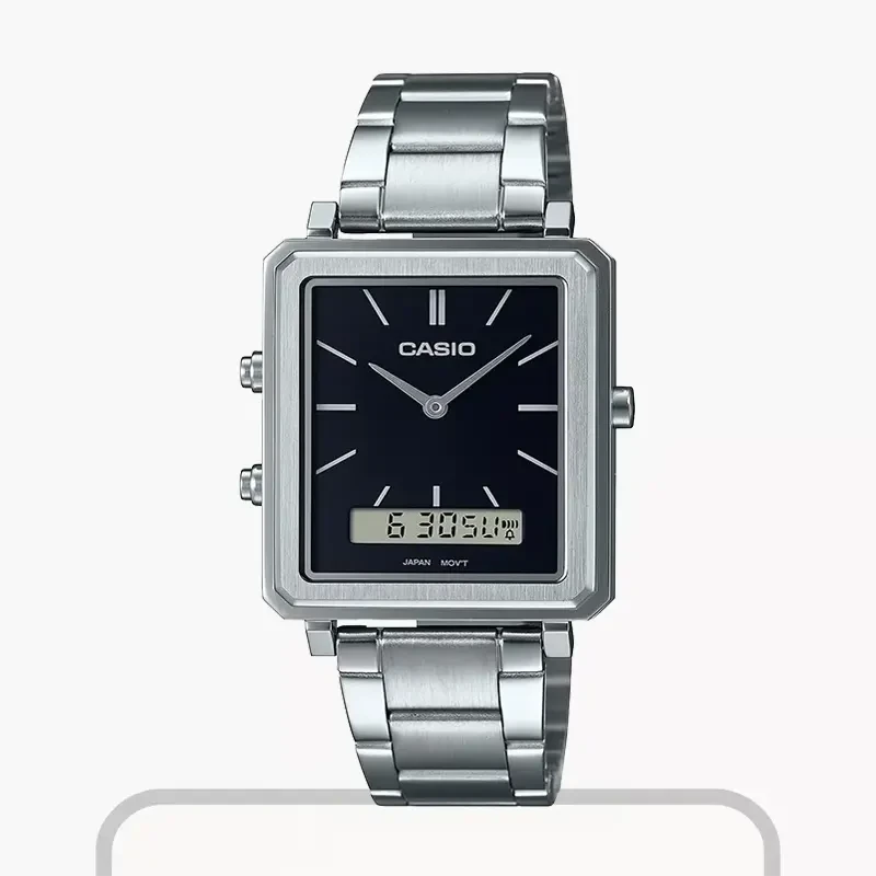 Casio Enticer Dual Time Black Dial Watch | MTP-B205D-1E